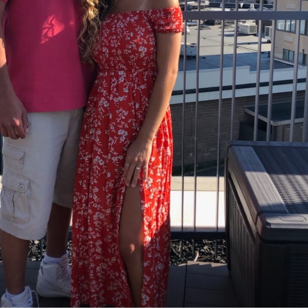 Off the shoulder maxi dress with double slit